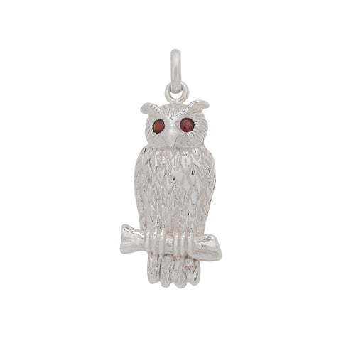 Sterling Silver Garnet Owl Pendant