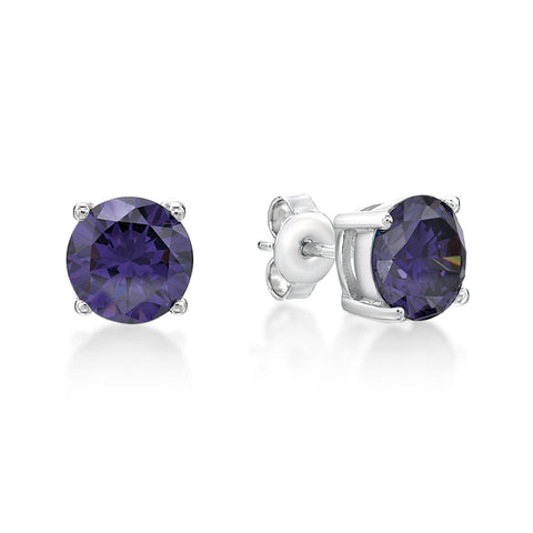 Sterling Silver Claw Set Purple Cubic Zirconia Studs