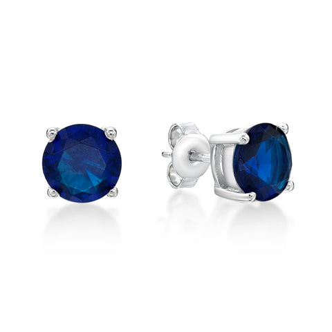 Sterling Silver Claw Set Blue Cubic Zirconia Studs