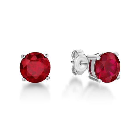 Sterling Silver Claw Set Red Cubic Zirconia Studs