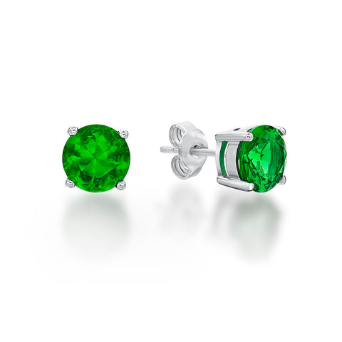 Sterling Silver Claw Set Green Cubic Zirconia Studs