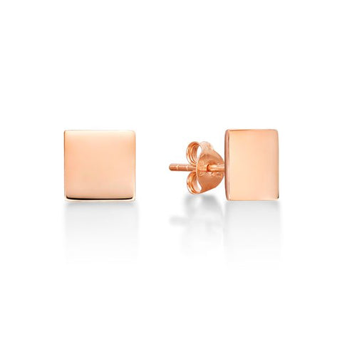 Sterling Silver Rose Gold Plated 6mm Square Shape Studs