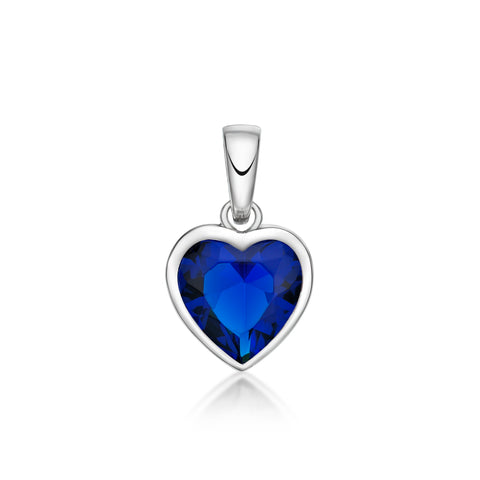 Sterling Silver Bezel Set Blue Cubic Zirconia Heart Pendant