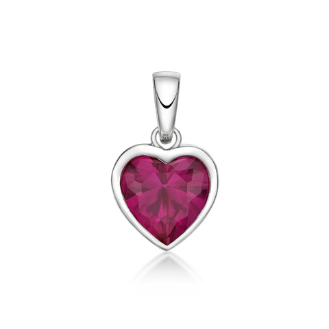 Sterling Silver Bezel Set Red Cubic Zirconia Heart Pendant
