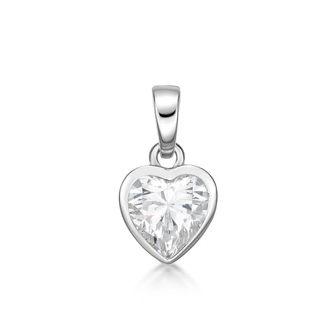 Sterling Silver Bezel Set Cubic Zirconia Heart Shaped Pendant