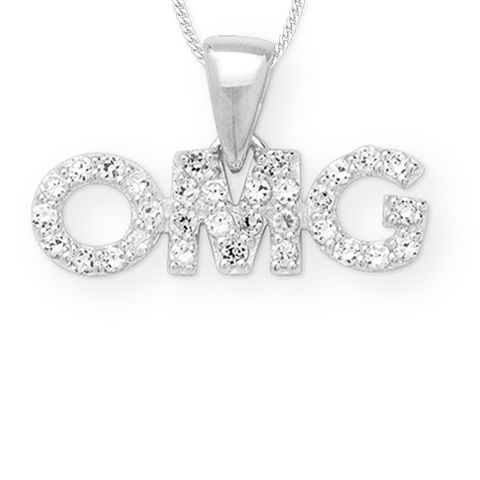Sterling Silver CZ "OMG" Pendant & Chain