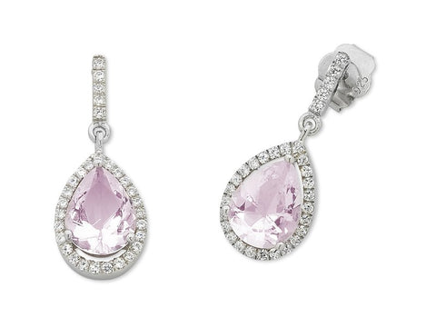 Sterling Silver Pink Crystals & Cubic Zirconia Drop Earrings