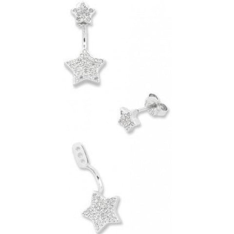 Sterling Silver Cubic Zirconia Star Double Earrings - 2 Earrings in 1!